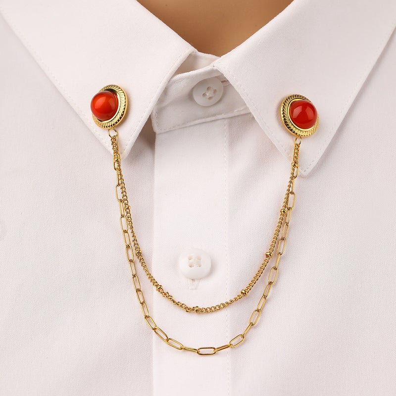 New Natural Stone Stainless Steel Collar Pin Fashion Joker High Sense Shirt Collar Does Not Fade Titanium Steel Jewelry - Image 5